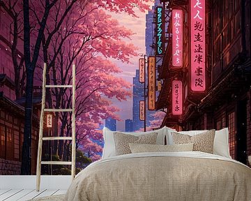 Anime Japan Tokio Straat Stadsgezicht Kersenbloesem Sakura