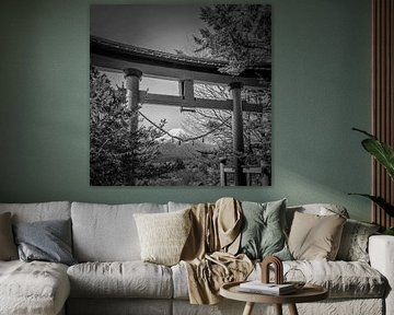Chūmon Torii with panoramic Fuji view - Monochrome