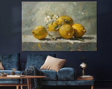 A still life white bowl with lemons . by J.a Dijkstra