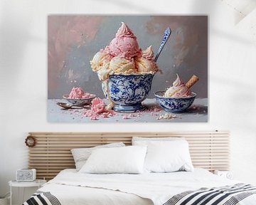 A delectable ice cream scoop in delft blue bowl . by J.a Dijkstra