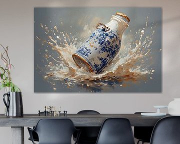 Een stilleven van een delfts blauw melkflesje oude meesters nieuwe stijl.