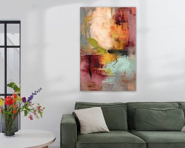 Rood en turquoise - Abstract schilderij modern van Joriali Abstract