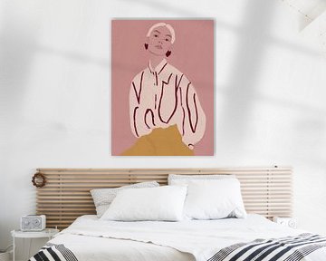 Modern portrait in pink and ochre yellow by Carla Van Iersel