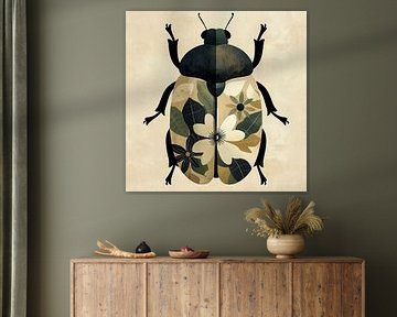 Japandi beetle illustration in beige and black by Marijke Trienekens