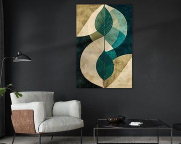 Abstract botanical art in Japandi style | modern leaves in green and beige by Marijke Trienekens