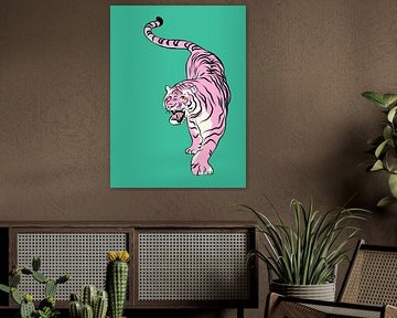 Tiger in Hellrosa und Grün von Little Dean