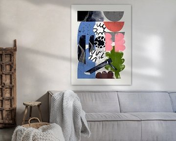 Collage van abstracte vormen in blauw van Little Dean