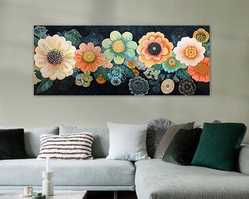 Cheerful Flowers on Dark by Wonderful Art