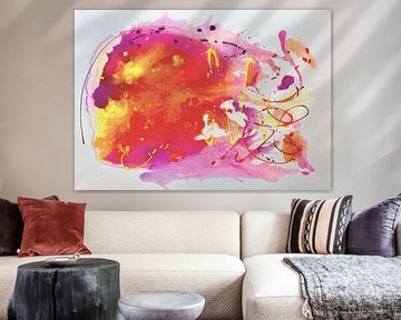 Abstract Acrylic Painting Pink-Orange - Pink, Purple & Gold Splash | Abstract Acrylic Flamingo Vibes Wall Art by nachtfarbenart