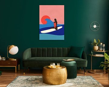 Meisje op een surfplank van Rosi Feist