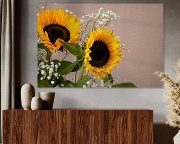Still life with Two Sunflowers and Plasterwort by Cindy Dominika