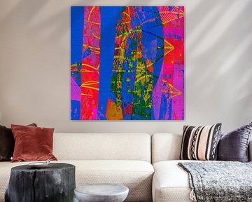 Modern Botanical Mixed Media Art in Neon colours