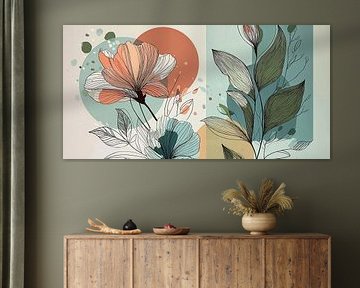 Botanical Illustration in Coral and Petrol no. 3 by Studio BB