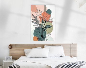 Botanical Illustration in Coral and Petrol no. 5 by Studio BB