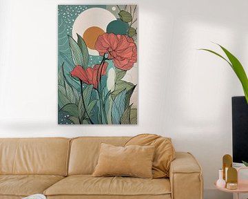 Botanical Illustration in Coral and Petrol no. 8 by Studio BB