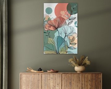 Botanical Illustration in Coral and Petrol no. 10 by Studio BB