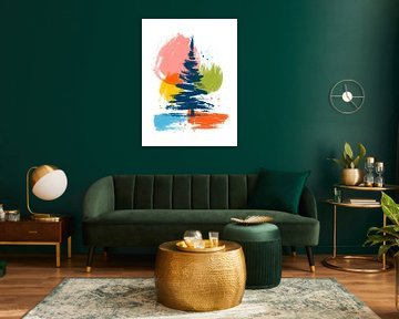 Abstracte kerstboom in felle kleuren – moderne kunst vol energie en speelsheid van But First Framing