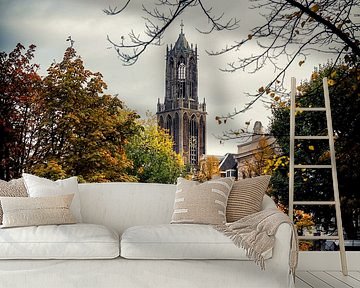 De Dom van Utrecht gezien vanaf de Oudegracht in het vierkant (kleur)