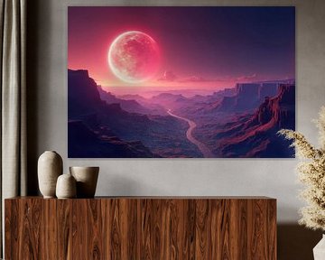 Pink Moon over Canyon Landscape by Markus Gann