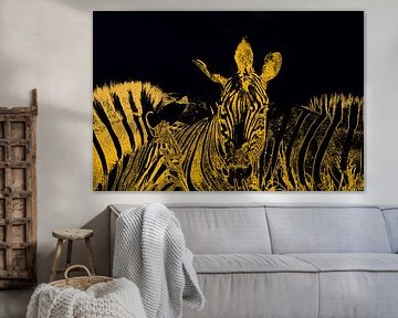 Zebra's in gold-schwarzem Stil