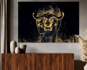 Waterbuffel in goud zwarte stijl van Helene van Rijn