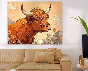 Schotse hooglander gekleurde tekening zijkant van Emiel de Lange