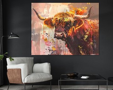 Stoere hooglander stier in kleurige stijl van Emiel de Lange