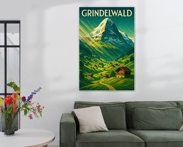 Grindelwald Alpen Art Deco Reisposter van Travel Shop