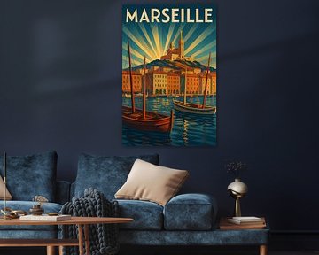 Marseille Art Deco Affiche - Oude Haven; Notre-Dame de la Garde