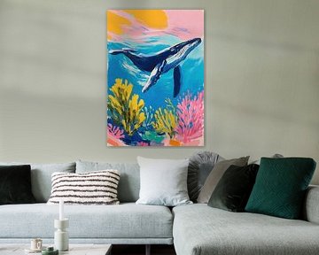 Wal im Ozean – Bunte Gouache-Malerei