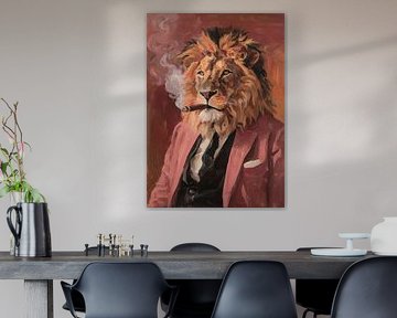 Löwe im Anzug – Expressive Ölmalerei von Niklas Maximilian