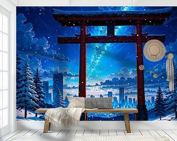 Torii Poort Sneeuw Winter Japan Stadsgezicht