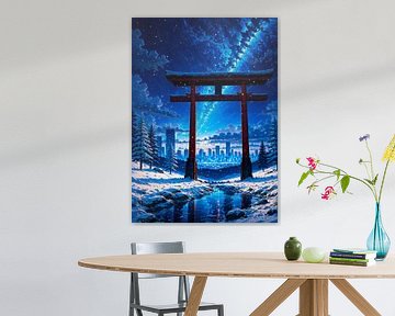 Torii Poort Sneeuw Winter Japan Stadsgezicht van Ruzerin