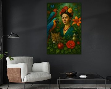 Portrait inspiré de Frida - art de la jungle coloré sur Kleurenrijk