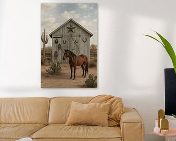 Western ranch atmosphere - horse at wooden barn by Kleurenrijk