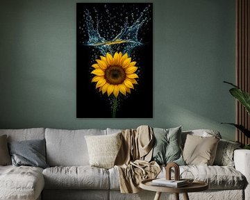 Sunflower in water - sparkling artwork by Kleurenrijk