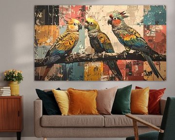 three tropical birds - retro colours by Emiel de Lange
