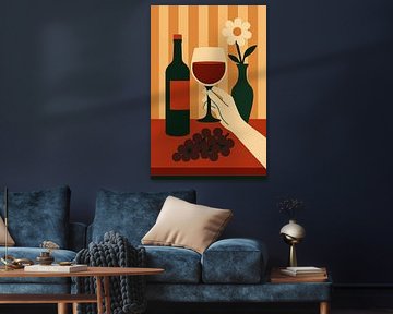 Wine with bottle, grapes and flower illustration. by Johannes