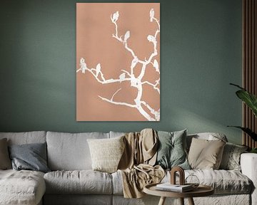 Scherenschnitt Vögel auf einem Zweig - nude beige