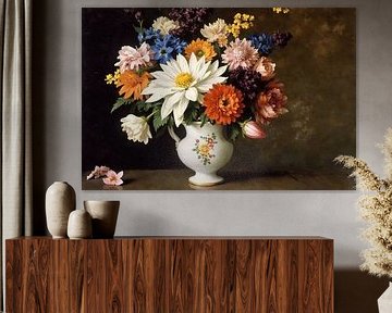 Colourful Still Life of Flowers - Classic Bouquet in Vase by Kleurenrijk
