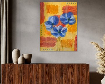 Blue flower against a warm background by Nelleke Bruno