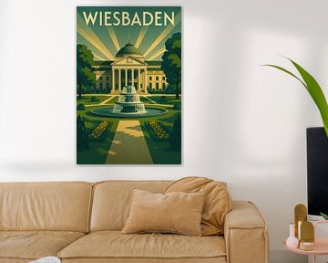 Wiesbaden Art Deco Poster - Kurhaus & Brunnen Eleganz