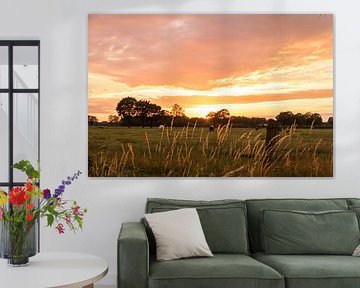 Zonsondergang op weiland van Jim Plaum