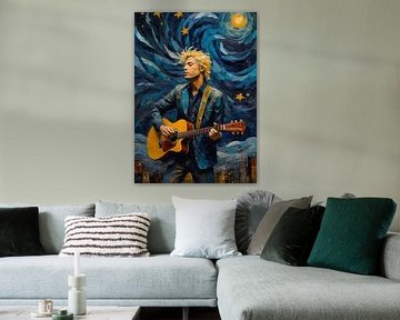 Man speelt akoestische gitaar in abstracte sterrennacht van MIROKKU