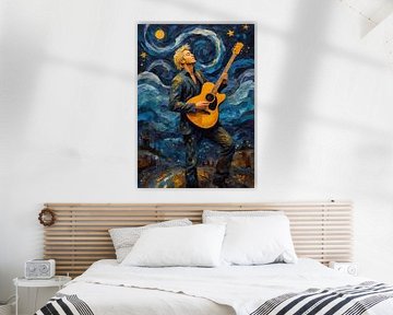 Man speelt akoestische gitaar in abstracte sterrennacht van MIROKKU