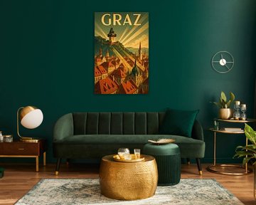 Graz Art Deco Poster - Vintage Oostenrijkse Skyline