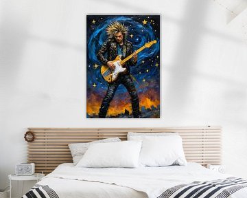 Man speelt elektrische gitaar in abstracte sterrennacht van MIROKKU