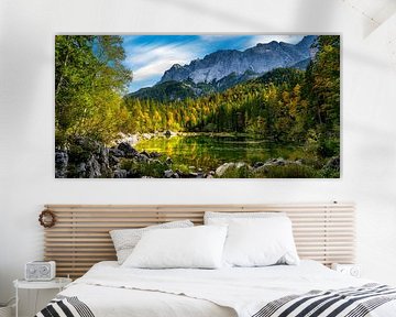 Frillensee with Zugspitze massif in golden autumn light by Photo Art Thomas Klee