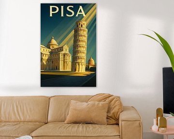 Pisa Art Deco Poster - Schiefer Turm & Kathedrale Retro Print von Travel Shop
