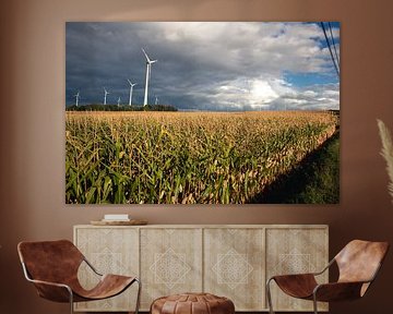 Windmühlen und bedrohlicher Himmel